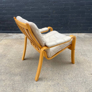 Vintage Mid-Century Modern Cream Leather & Bent Wood Lounge Chair, c.1970’s