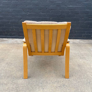 Vintage Mid-Century Modern Cream Leather & Bent Wood Lounge Chair, c.1970’s