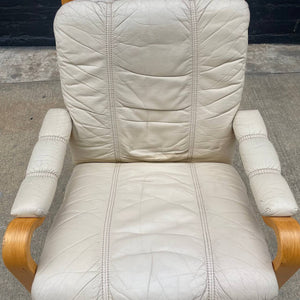 Vintage Mid-Century Modern Cream Leather & Bent Wood Lounge Chair, c.1970’s