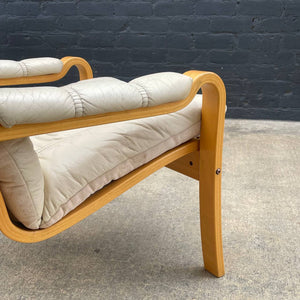 Vintage Mid-Century Modern Cream Leather & Bent Wood Lounge Chair, c.1970’s
