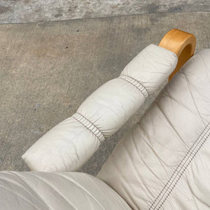 Vintage Mid-Century Modern Cream Leather & Bent Wood Lounge Chair, c.1970’s