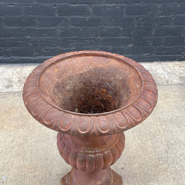 Antique Period Cast Iron Garden Patio Urn with Great Detail, c.1960’s