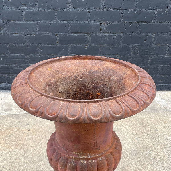 Antique Period Cast Iron Garden Patio Urn with Great Detail, c.1960’s