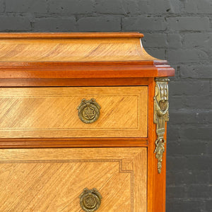 French Antique Highboy Chest of Drawers with Brass Detail Accents, c.1950’s
