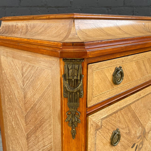 French Antique Highboy Chest of Drawers with Brass Detail Accents, c.1950’s