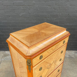 French Antique Highboy Chest of Drawers with Brass Detail Accents, c.1950’s