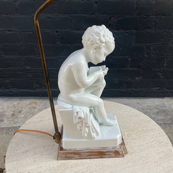 Vintage Mid-Century Modern Porcelain Reading Child Table Lamp by Canova, c.1960’s