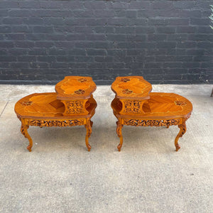 Pair of Antique French Provincial Carved Mahogany Two-Tier Side Tables, c.1960’s