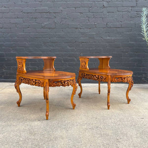Pair of Antique French Provincial Carved Mahogany Two-Tier Side Tables, c.1960’s