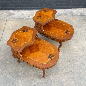 Pair of Antique French Provincial Carved Mahogany Two-Tier Side Tables, c.1960’s