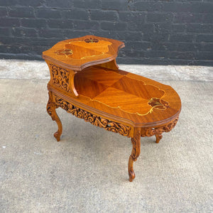 Pair of Antique French Provincial Carved Mahogany Two-Tier Side Tables, c.1960’s