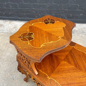Pair of Antique French Provincial Carved Mahogany Two-Tier Side Tables, c.1960’s