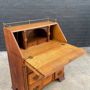 American Antique Carved Oak Wood Drop-Down Secretary Desk, c.1950’s