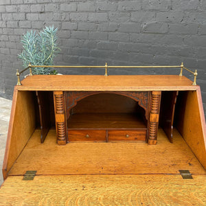 American Antique Carved Oak Wood Drop-Down Secretary Desk, c.1950’s