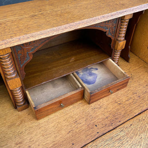American Antique Carved Oak Wood Drop-Down Secretary Desk, c.1950’s