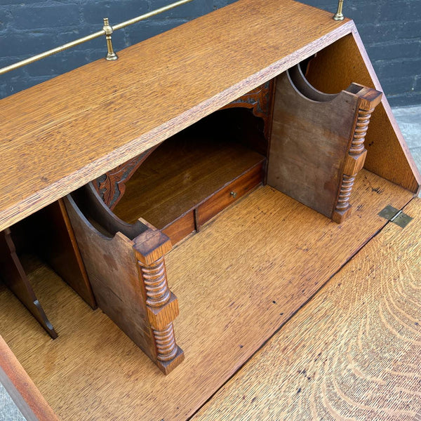 American Antique Carved Oak Wood Drop-Down Secretary Desk, c.1950’s