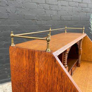 American Antique Carved Oak Wood Drop-Down Secretary Desk, c.1950’s