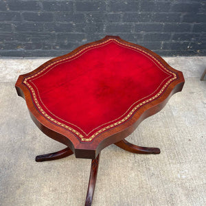 Pair of American Antique Mahogany Side Tables with Gilt-Tooled Burgundy Red Leather Top, c.1950’s
