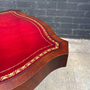 Pair of American Antique Mahogany Side Tables with Gilt-Tooled Burgundy Red Leather Top, c.1950’s