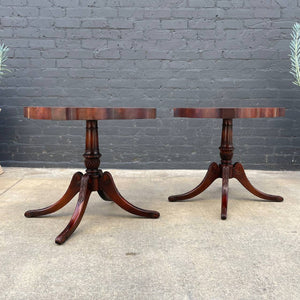 Pair of American Antique Mahogany Side Tables with Gilt-Tooled Burgundy Red Leather Top, c.1950’s