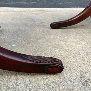 Pair of American Antique Mahogany Side Tables with Gilt-Tooled Burgundy Red Leather Top, c.1950’s