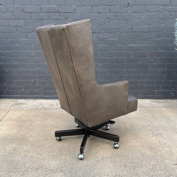 Original Grey Leather Adjustable Office Wing Chair by Crate & Barrel