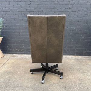 Original Grey Leather Adjustable Office Wing Chair by Crate & Barrel