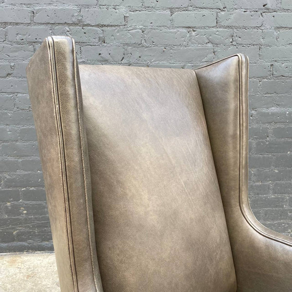Original Grey Leather Adjustable Office Wing Chair by Crate & Barrel