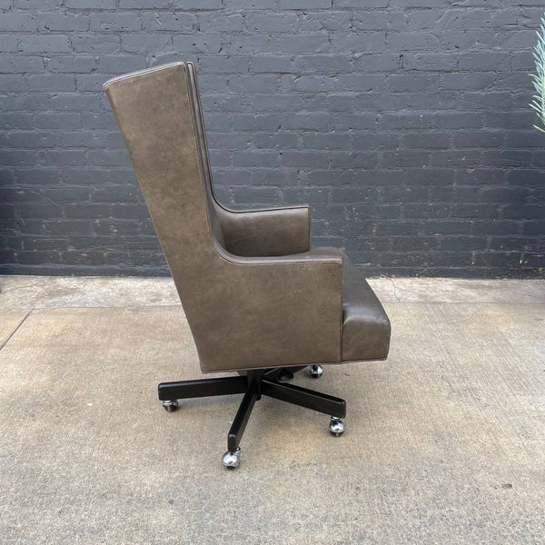 Original Grey Leather Adjustable Office Wing Chair by Crate & Barrel