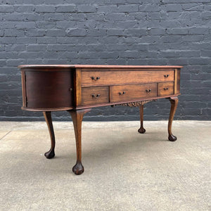American Antique Carved Oak Sideboard with Claw Feet, c.1940’s