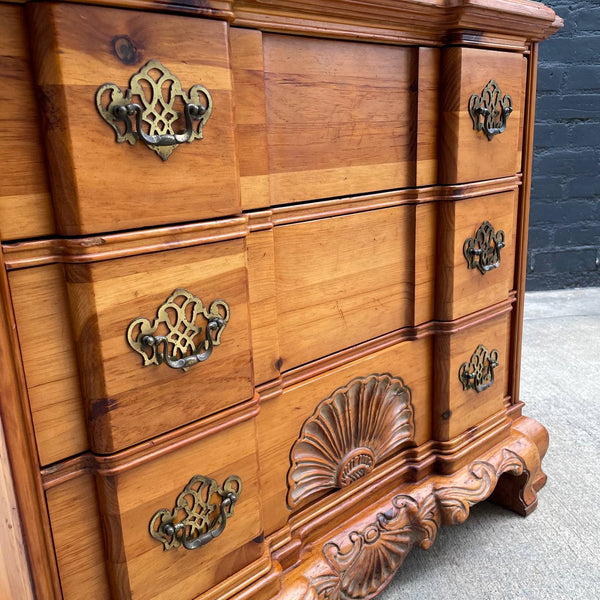 American Antique Carved Chest Dresser with Brass Pulls, c.1960’s