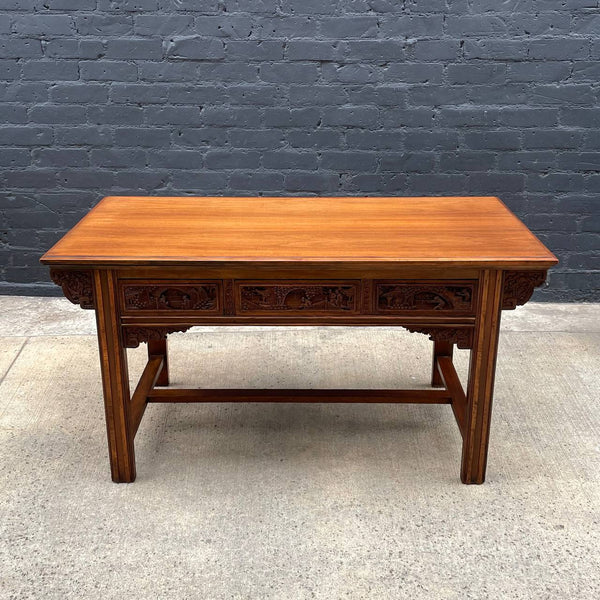 Asian Antique Carved Walnut Console Table Sideboard