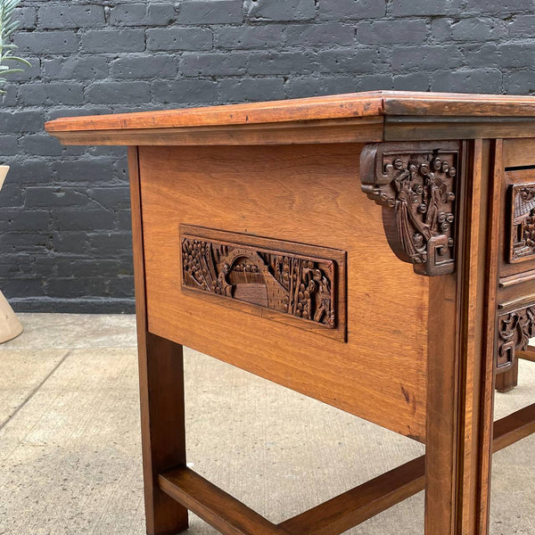 Asian Antique Carved Walnut Console Table Sideboard
