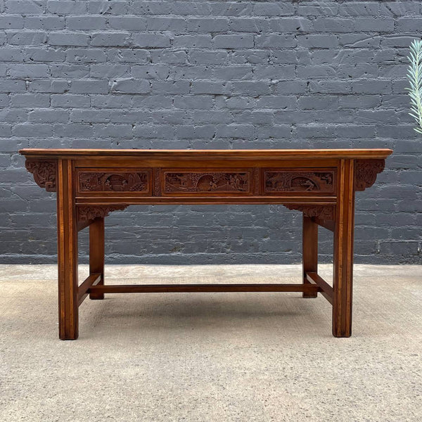 Asian Antique Carved Walnut Console Table Sideboard