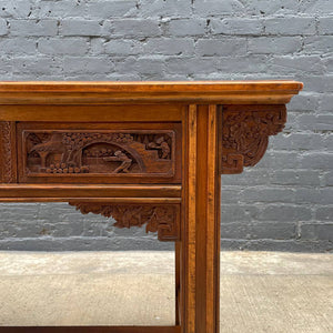 Asian Antique Carved Walnut Console Table Sideboard