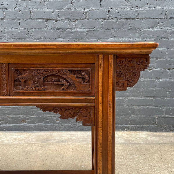Asian Antique Carved Walnut Console Table Sideboard