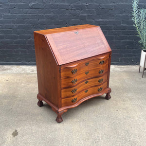 American Antique Solid Walnut Drop-Leaf Desk with Claw Feet, c.1950’s