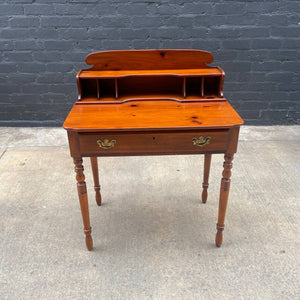 American Antique Solid Pine Desk with Turned Legs, c.1960’s
