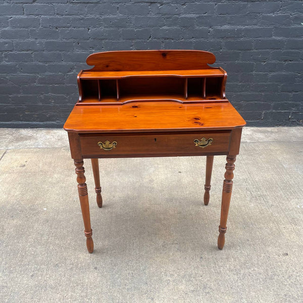 American Antique Solid Pine Desk with Turned Legs, c.1960’s
