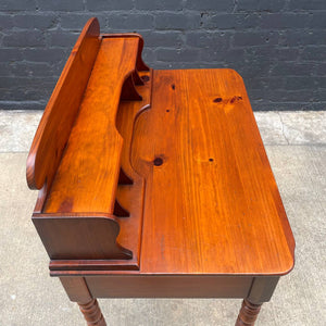 American Antique Solid Pine Desk with Turned Legs, c.1960’s