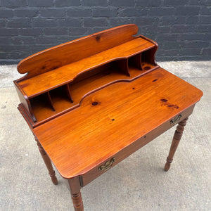American Antique Solid Pine Desk with Turned Legs, c.1960’s