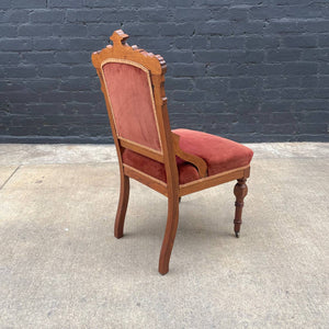 Eastlake American Antique Side Desk Chair with Burgundy Upholstery, c.1930’s