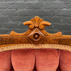 Eastlake American Antique Side Desk Chair with Burgundy Upholstery, c.1930’s