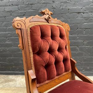 Eastlake American Antique Side Desk Chair with Burgundy Upholstery, c.1930’s