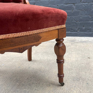 Eastlake American Antique Side Desk Chair with Burgundy Upholstery, c.1930’s