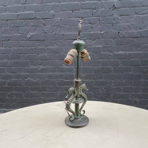 Antique Bronze Seahorse Sculpture Table Lamp by William Boogar Jr, c.1940’s