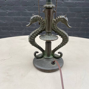 Antique Bronze Seahorse Sculpture Table Lamp by William Boogar Jr, c.1940’s