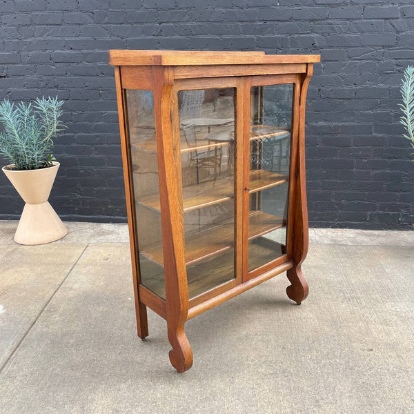 American Antique Sculpted Oak Display Curio Cabinet, c.1940’s