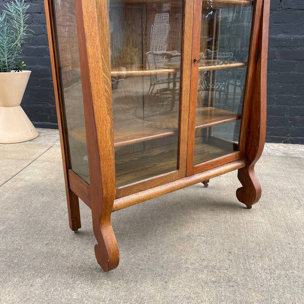 American Antique Sculpted Oak Display Curio Cabinet, c.1940’s