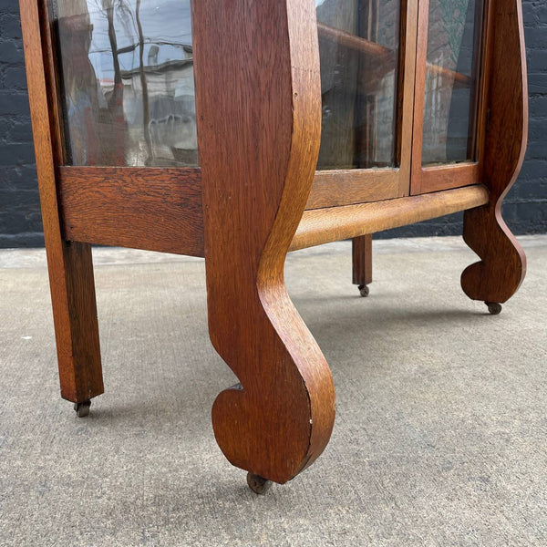 American Antique Sculpted Oak Display Curio Cabinet, c.1940’s